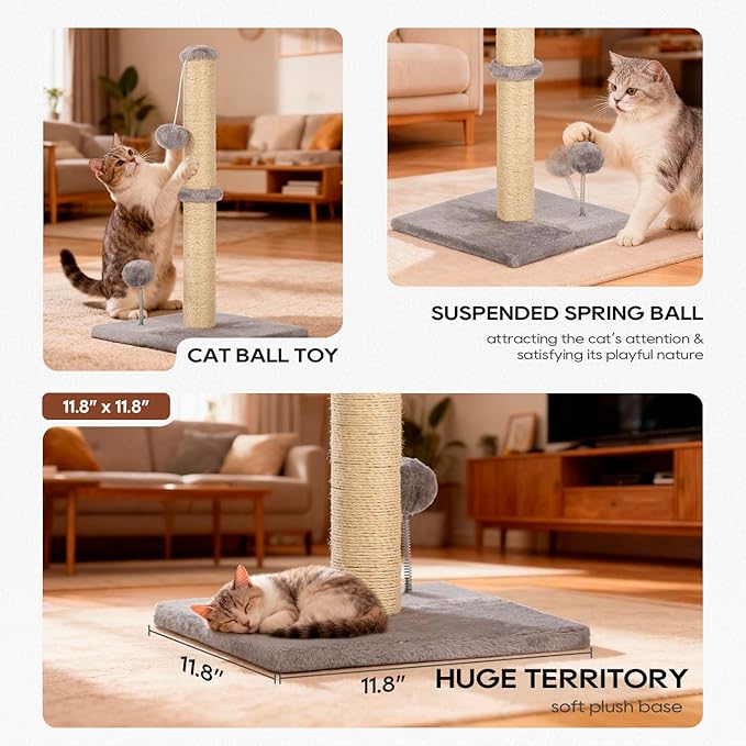 FDW 22 Inch Cat Scratching Post Cat Scratcher Natural Sisal Rope Scratch Post Kitten Trees with Hanging Ball for Indoor Cats,Light Gray