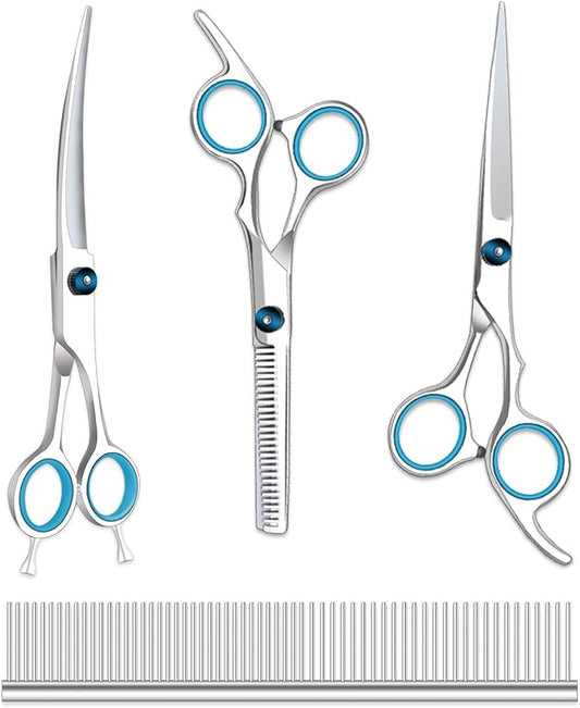 Maxshop Dog Grooming Scissors Kit, Heavy Duty Titanium Stainless Steel Professional Pet Grooming Scissors Kit with Comb, Straight Scissors, Curved Scissors, Thinning Shears for Dogs and Cats