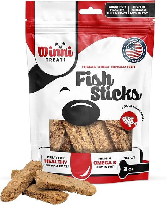 Winni Treats Freeze Dried Fish Sticks for Dogs - Single Ingredient, Preservative-Free, Premium Wild-Caught, Great Lakes Cisco Fish, High in Protein, Omega 3, Low Fat, Fish Treats for Dogs (3 Ounces)