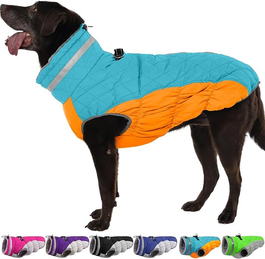 Warm Dog Coats for Large Dogs, Waterproof Dog Jacket with Harness Built in, Zipper Clousure, Fleece Lining, Turtleneck, for Cold Weather, Pet Snowsuit for Border Collie, Golden Retriever- XXL