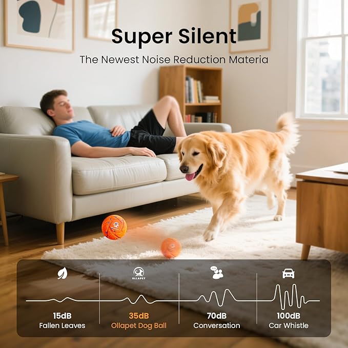 Smart Interactive Dog Toy Ball - Auto Bouncing & Rolling, Chew-Resistant E-TPU Material, 3 Interactive Modes, IPX7 Waterproof, Smart Chase Pet Toy Ball for Medium and Large Dogs (Orange)