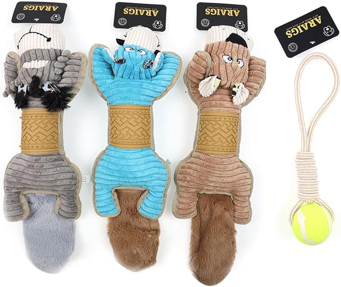 Pet Companion Squeaky Plush Toy - Comforting Dog & Cat Plush Toys with Squeaker, Soft Cuddly Companion for Anxiety Relief, Training & Play - Premium Quality Pet Toys 4 Pack