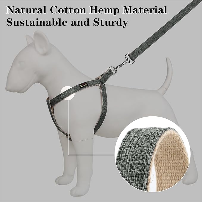 Plutus Pet Cotton Hemp Step in Dog Harness, Sustainable, Lightweight and Escape-Proof, Quick Fit Dog Harness for Puppy Small Medium and Large Dogs, Gray, S