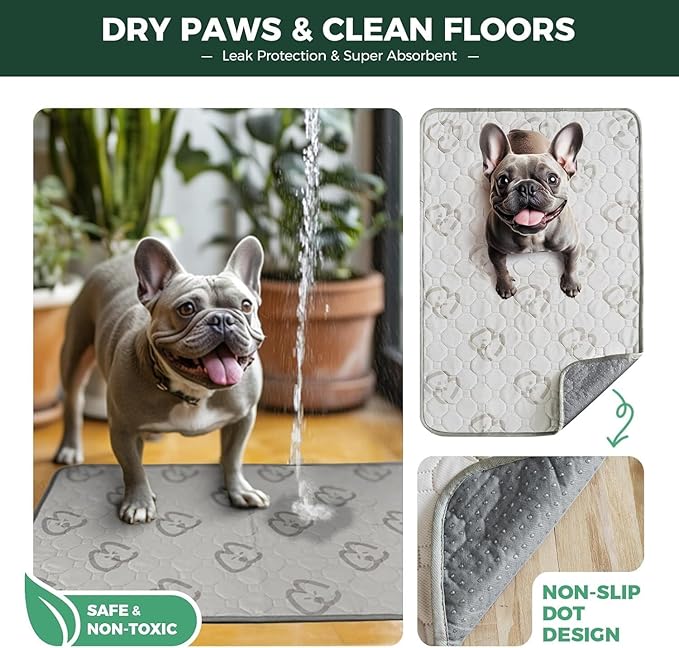 FXW Washable Pee Pads for Dogs, Puppy Pads with Super Absorbent, Specifically Designed for 48inch Cages, 29" x 47" Rectangle, Khaki, 2 Packs