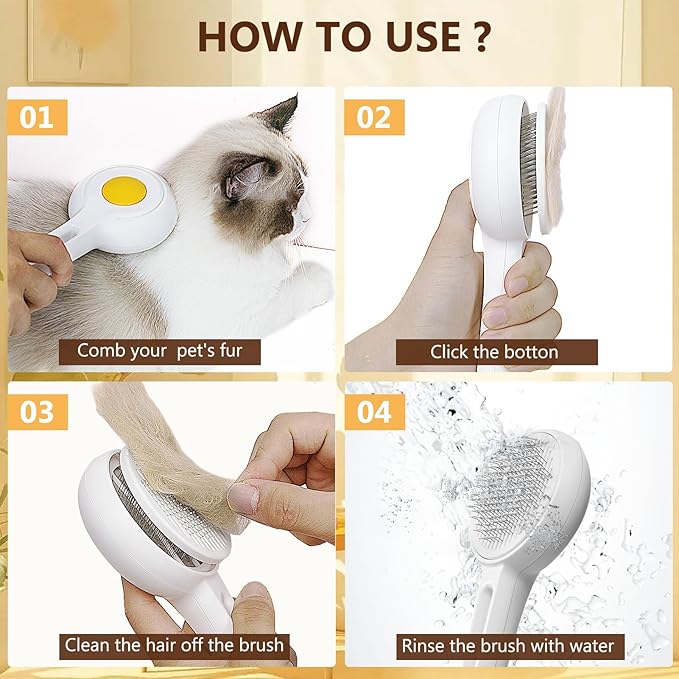 Cat Dog Brush For Shedding,Skin Friendly Self Cleaning Shedding Grooming Brush,Deshedding and Hair Removal for Long and Short Haired Pets,Massage Removes Loose Fur