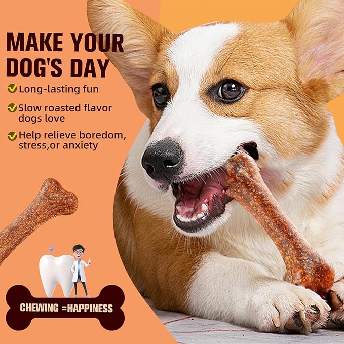 Dental Chew Bone Sticks for Dogs - Beef Flavor Teeth Cleaning Treats, Chew Toy for Small to Medium Dogs, Healthy Teeth Cleaning Treats (S, Bacon)