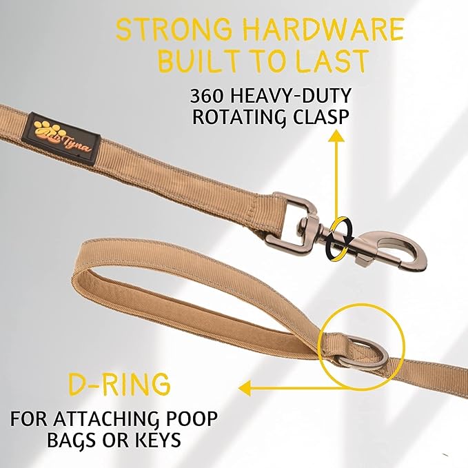 ADITYNA Tactical Bungee Dog Leash 6ft-7.5ft - Shock Absorbing Lead with 2 Padded Handles, Metal Clasp, Car Seatbelt - Heavy Duty No Pull for Medium, Large & XL Breeds