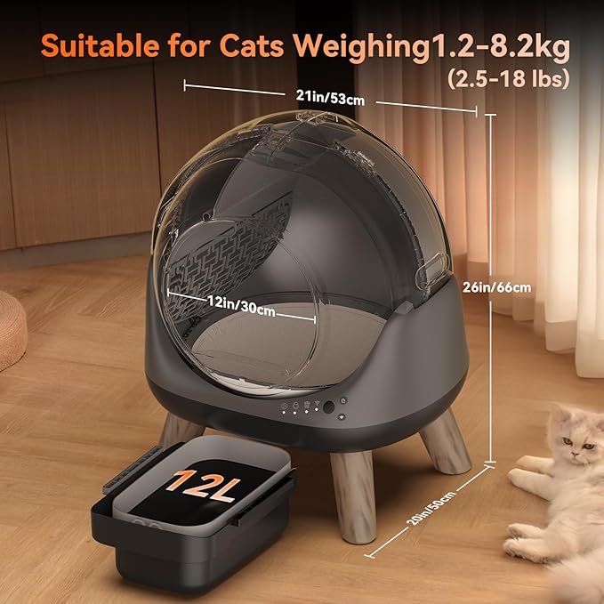 Self Cleaning Litter Box for Multiple Cats, G1 Automatic Cat Litter Box, Self-Cleaning Robot with Smart APP Control and Health Monitoring, Includes 2 Roll Trash Bag and Litter Mat, Grey
