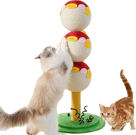 Cute Cat Scratching Post - 31.5" Tall Indoor Cat Tree Tower with Sisal Rope and Interactive Cat Toys, Featuring a Sturdy Base for Kittens and Adult Cats to Stretch Vertically