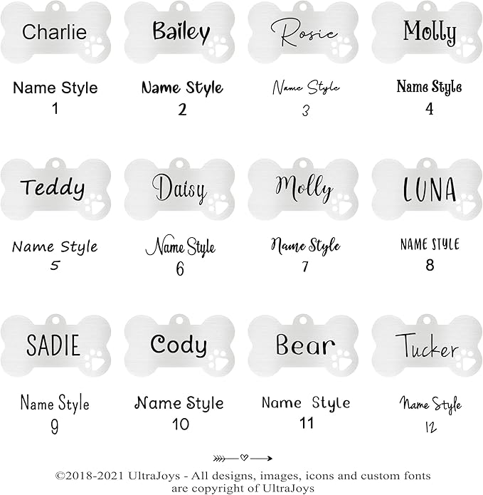 Ultra Joys Dog Tags Personalized for Pets - Hollow Paw Custom Pet ID Tag - Engraved Dog Tag for Small, Large Dogs - Large Bone in Silver