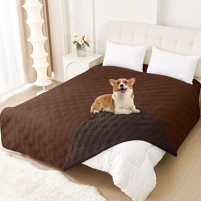 hyha Waterproof Dog Blanket, Reversible Pet Bed Blanket, Soft Sofa Couch Cover for Dogs Washable, Waterproof Pet Couch Covers for Sofa Puppy Cats Furniture Protector(82"x102", Brown/Chocolate)
