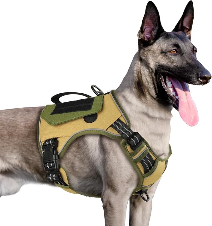WINGOIN Tactical Dog Harness for Small Dogs, No Pull Harness with Handle 2 Pockets Poop Bag, Reflective Dog Vest, Military Service Heavy Duty Big Dog Harness for Walking Hiking Training (Khaki, S)