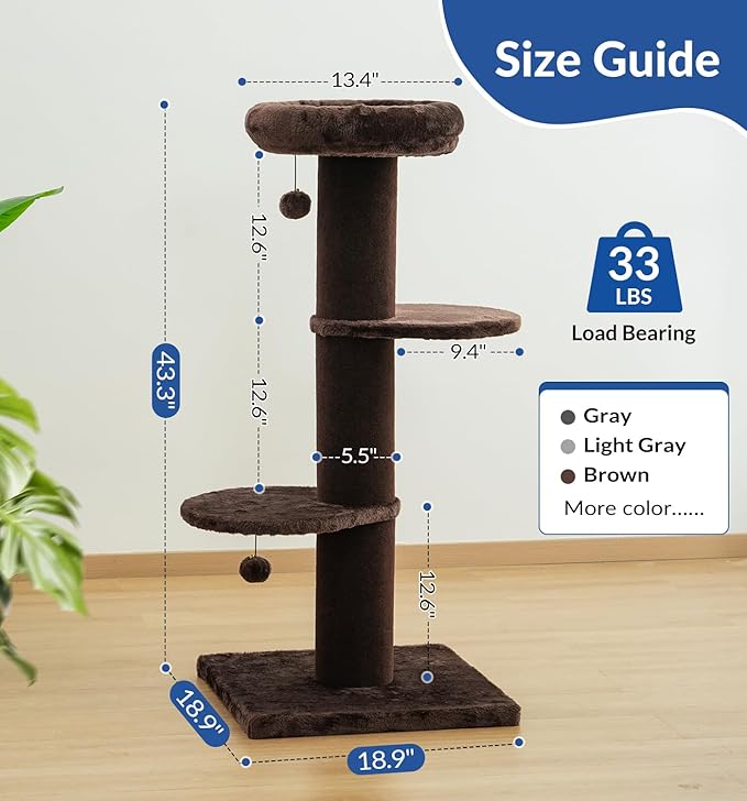 Cat Craft Cat Scratching Post with Bed Carpet Scratching Post with Perch Cat Pole for Indoor Cats Cat Tree Tower, Brown