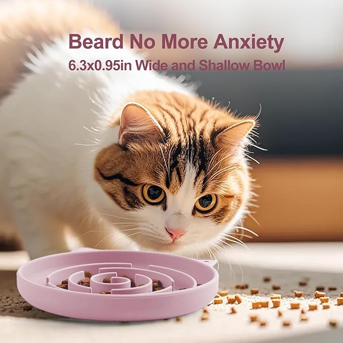 Slow Feeder Cat Bowl, Durable Anti-Gulping Cat Food Bowl for Healthy Digestion, Maze Design Easy to Clean for Wet/Dry Food (Pink)