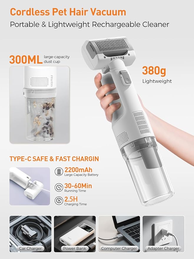 Dog Vacuum For Shedding Grooming, Pet Grooming Vacuum For Dogs Cat, Vacuum Pet Hair Remover Tool with Slicker Deshedding Dog Brush for Shedding Dematting Comb Kit