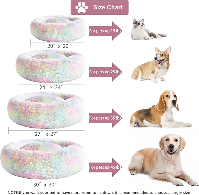 WNPETHOME Donut Dog Beds Large Sized Dog,Anti-Anxiety Caming Large Pet Bed,Fluffy Faux Fur Plush Puppy Bed，Warming Cozy Soft Round Bed for Pet, Cat Cuddler Cushion
