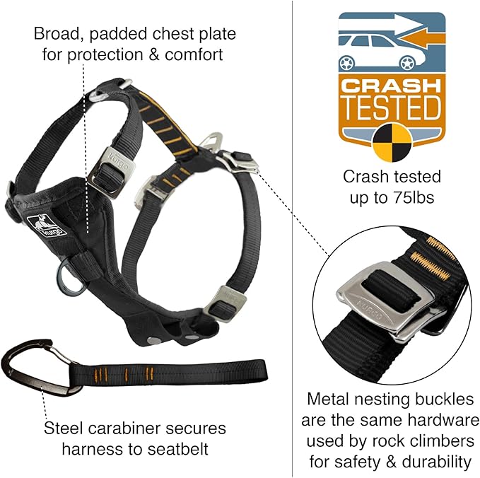 Kurgo Enhanced Strength Tru-Fit Dog Car Harness - Pet Travel Safety Harness - Crash Test Certified Fit - Five Point Adjustment - Secure Buckle - Padded Chest - Charcoal - Small