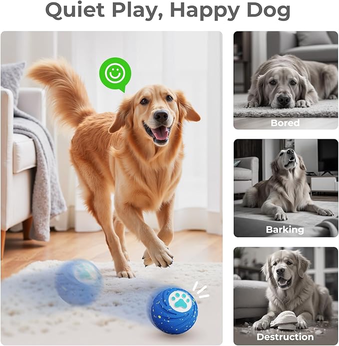 Lovkid Smart Interactive Dog Toys Ball - Durable E-TPU Material for Aggressive Chewers, 3 Play Modes to Keep Them Busy, Pet Gift for Medium and Large Dogs, Indoor & Outdoor Use (Blue)