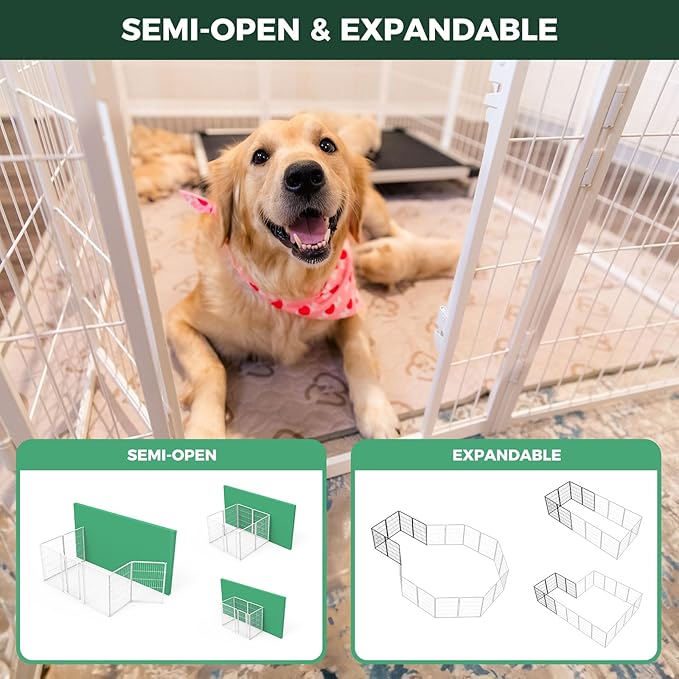 FXW Homeplus Unleashed Indoor Dog Playpen - Stress-Free and Safe Play, Heavy Duty 40 Inch 6 Panels Dog Pen for Medium and Large Dogs, White│Patented