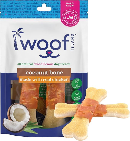 Coconut Bones - Premium Dogs All Natural Coconut Pet Treats - Rawhide Free Vitamin Rich Puppy Treats - Real Chicken