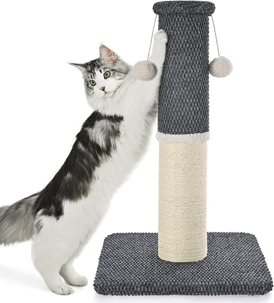 Made4Pets Tall Cat Scratching Post, Heavy Duty and Thicker Scratching Posts for Indoor Cats Adults, 23.6" Natural Sisal Cat Scratcher with Hanging Balls, Sturdy Base Cat Scratch Post, Dark Grey