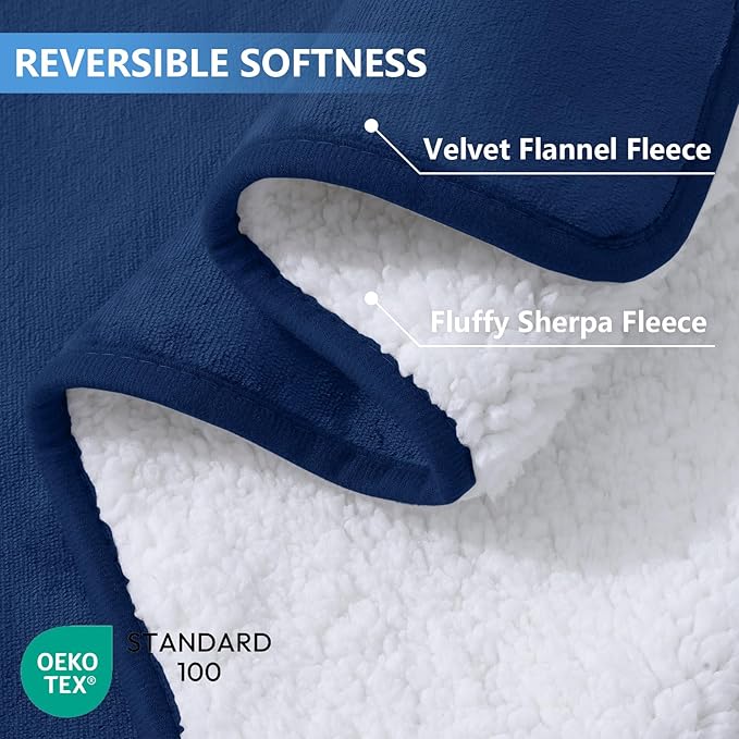 Smiry Waterproof Dog Bed Blanket, Leakproof Pet Throw Blanket for Bed Couch Sofa, Reversible Sherpa Fleece Furniture Protector Cover for Small Medium Large Dogs Cats (Navy Blue, 50x60 inches)