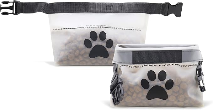(re) zip Clip N' Go Pet Bowl 2-Pack | Collapsible Portable Dog Food Storage Bag and Feeding/Water Bowl | BPA-Free, Food Grade, Leakproof | Reusable, Machine Washable (Clear)