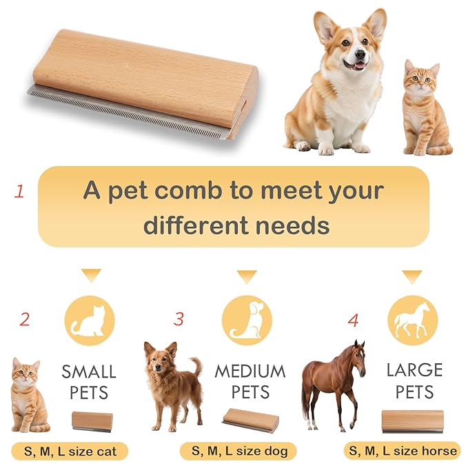 Natural Wooden Pet Grooming Kit 2-in-1 Dog Deshedding Tool and Cat Nail Clipper Gentle & Painless Fur Brush and Secure Paw Nail Trimmer for Small Medium Large Pets (Includes storage box)