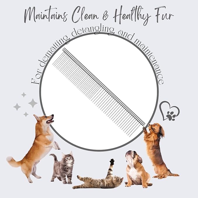 Flexzion Grooming Comb for Dogs – Stainless Steel Professional Cat Comb and Animal Tool for Removing Tangles and Knots on Medium Pets with Smooth Needle Teeth – 40mm, 1 Medium