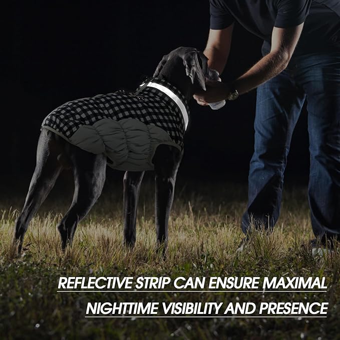 FUAMEY Dog Coat for Small Dogs,Waterproof Dog Winter Jacket with Harness Built in Puppy Cold Weather Coats Reflective Pet Vest with Zipper Warm Fleece Dogs Snowsuit Windproof Checkerboard S