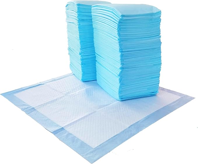 Amazon Basics Scented Dog and Puppy Pee Pads, 5-Layer Leak-Proof Super Absorbent, Quick-Dry Surface, Potty Training, Regular (22x22"), 100 Count, Blue & White