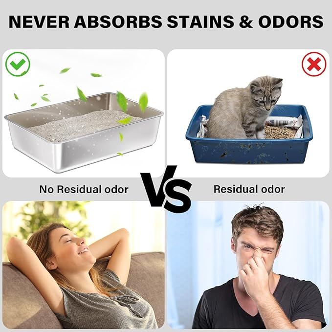 Small Stainless Steel Litter Box,15.7"x11.8"x4" Kitten Litter Box, Easy Clean Non Stick Easy Entry No Smell Metal Litterbox for Kittens/Kitty/Rabbits