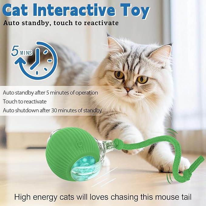 Interactive cat Toys for Indoor Cats, Speedy Tail 3.0 Cat Toy, Motion Activate cat Toy Ball，Automatic Toys for Bored Indoor Cats, Speedy Tail 2.0 Cat Toy, Rechargeabl(Green)