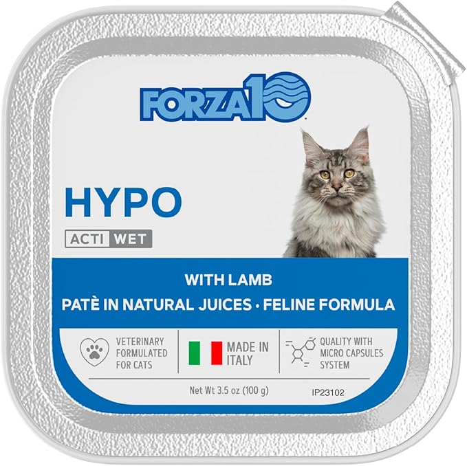 Forza10 - Cat Food, Vet-Approved Hypoallergenic Wet Cat Food, Non GMO, Lamb Flavor, Adult Cats with Allergies, Skin & Coat Support, Made in Italy (3.5 oz, 32 Pack)