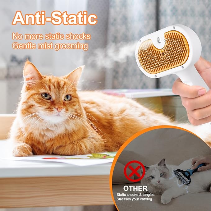 Pet Steam Brush Dog Cat 2025 New Grooming Comb for Shedding, Floating Hair, Smooth & Detangling, Gentle Cool Mist Softens Hair Reduces Static Helps Pets Who Dislike Bathing,Includes 2*Shampoo