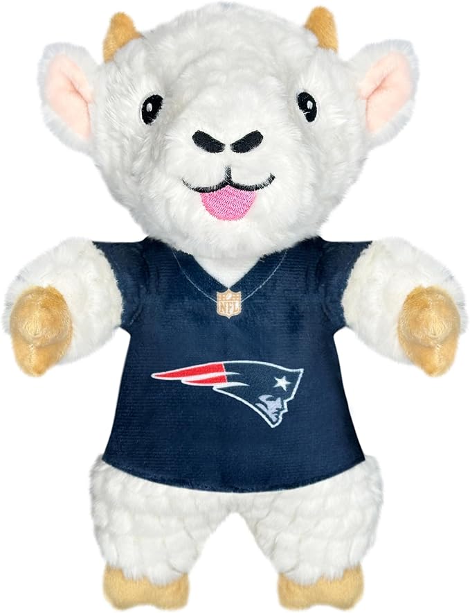 Pets First NFL New England Patriots Goat Plush Toy for Dogs and Cats with Squeaker, Wearing a Team Jersey! Fun & Sporty Goat Shaped Dog Chew Toy, Interactive Pet Toy