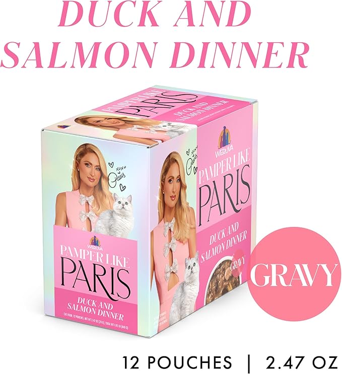 Weruva Paris Hilton Pamper Like Paris Wet Cat Food, Duck and Salmon in Gravy, 2.47oz Pouch, Pack of 12