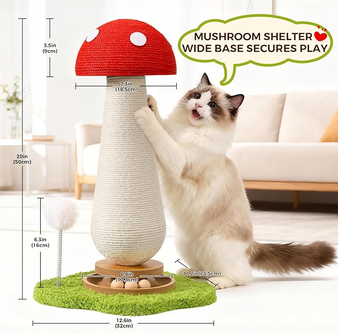 Cat Scratching Post for Indoor Cats,Cat Toys Scratcher Sisal Cat Scratch Posts for Kittens Adults with Interactive Track Ball & Spring Toy