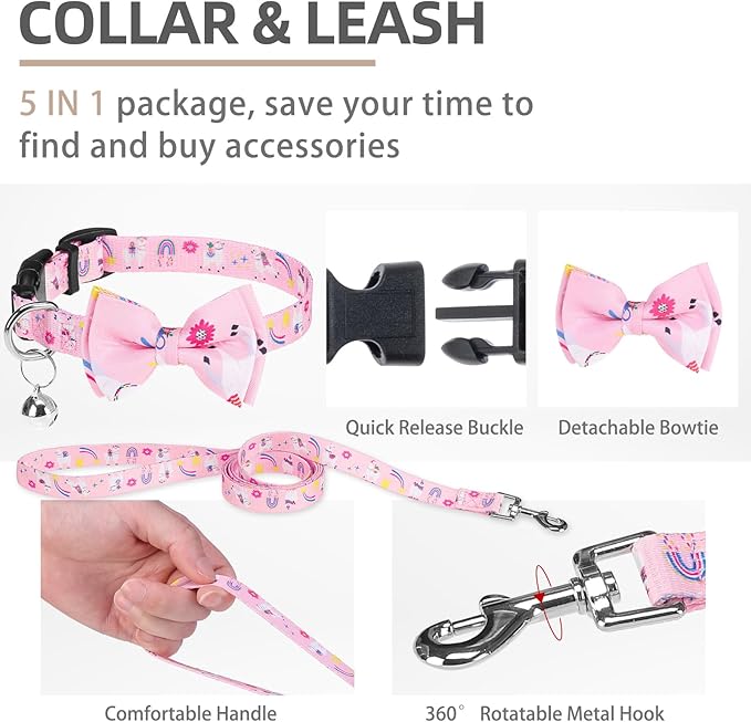 PUPTECK Adjustable Dog Harness Collar and Leash Set, Step in No Pull Pet Harness for Small Medium Dogs Puppy Cats Outdoor Walking, Soft Mesh Padded Reflective Vest Harnesses, Light Pink Alpaca, XXS