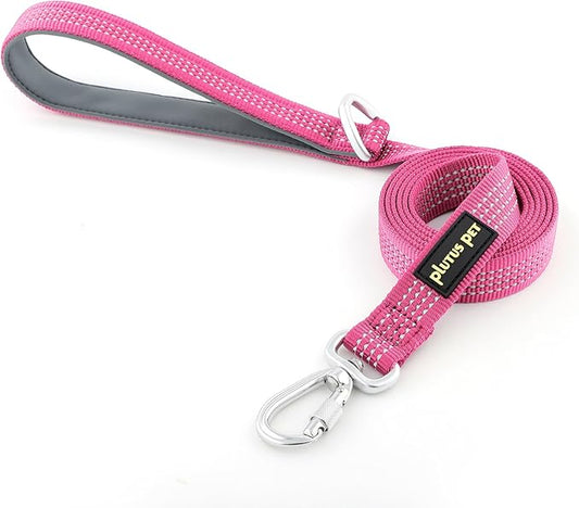 Plutus Pet Heavy Duty Dog Leash with Lockable Aluminum Carabiner, 4/6 Feet Long, Double-Sided Reflective Nylon, Padded Handle, for Puppy, Small, Medium and Large Dogs (Pink, 4/5" x 4')