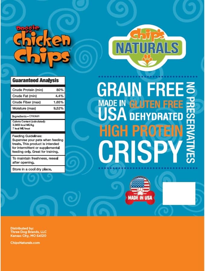 Chip's Naturals Doggie Chicken Chips Small 4 oz All Natural High Protein Low Calorie Healthy Dog Treats, Grain Free Gluten Free USDA Inspected & Approved Chicken Treat for Dogs, Pet Supplies