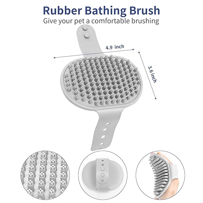 Dog Brush Grooming Kit 5 PCS - Self Cleaning Slicker Brush for Shedding Short Long Haired Dogs & Cats, Includes Pet Comb, Flea Comb, Bath Brush, Undercoat Rake - Complete Fur Care Set - Gray