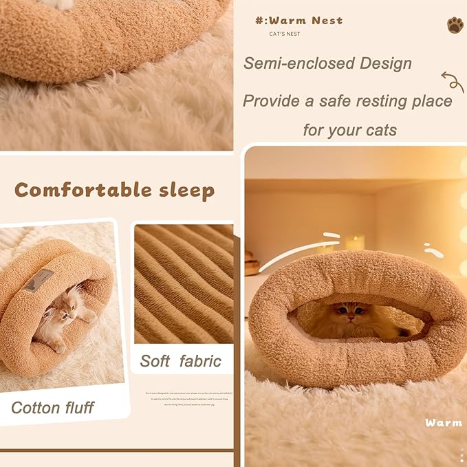 Cat Bed Cave-cat beds for Indoor Cats,Soft and Comfortable,Warm nest,Cute cat House,Semi-Enclosed cat Bed,Kitty pet hut,Hideaway,Winter Cat House (Basic)