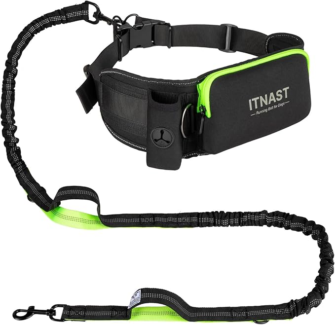 Hands Free Dog Leash for Medium Large Dogs, Waist Support Padded Bungee Dog Running Leash with Reflective Stitching for Walks, Jogging, Running, Hiking, and Dog Training