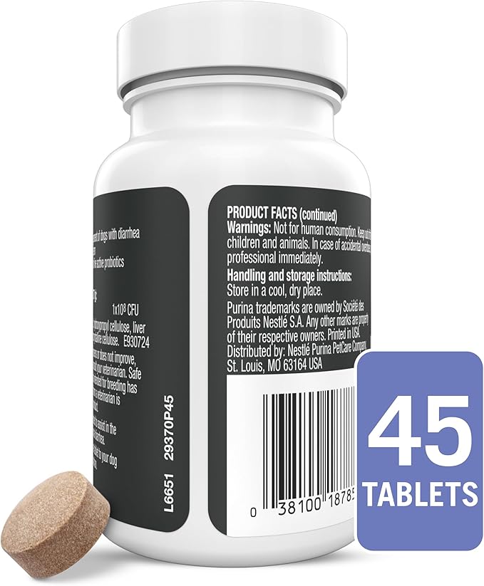 Purina Pro Plan Veterinary Supplements FortiFlora Probiotics for Dogs Chewable Tablets for Digestive Gut Health and Diarrhea - 45 ct. Canister