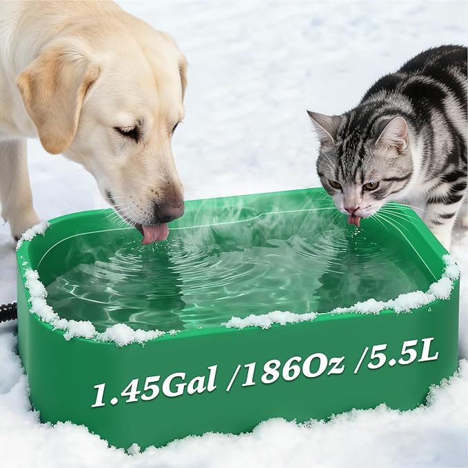 1.45 Gal/5.5L Heated Water Bowl, Extra Large Heated Dog Bowls for Outside, Safety Listed Heated Pet Bowl with Anti-Chew Cord for Dog & Cat Drinking Water in Winter, BPA-Free, Anti-Slip Base(Green)