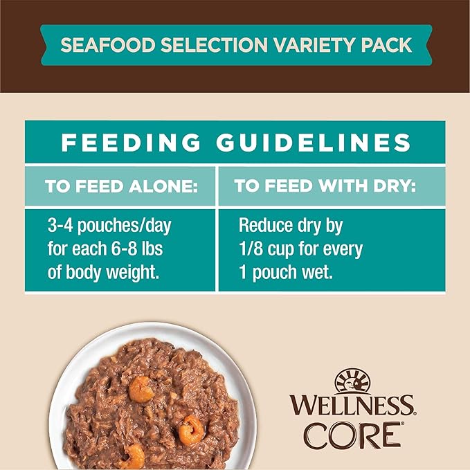 Wellness CORE Signature Selects Flaked Adult Wet Cat Food, Natural, Protein-Rich, Grain Free, 5.3 Ounce, 12 Pack (Seafood Variety Pack)