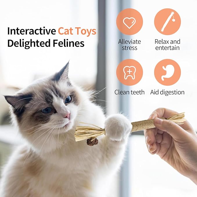 3 Pack Silvervine Sticks Cat Toys, 100% Natural Kitten Teething Chew Toys, Catnip Toys for Kittens & Cats, Cat Approved Gift, Protects Furniture