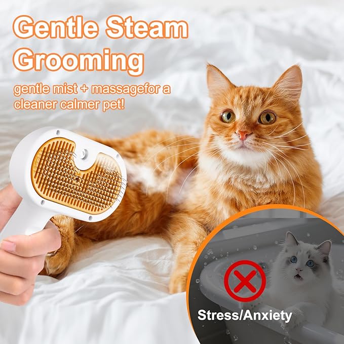Pet Steam Brush Dog Cat 2025 New Grooming Comb for Shedding, Floating Hair, Smooth & Detangling, Gentle Cool Mist Softens Hair Reduces Static Helps Pets Who Dislike Bathing