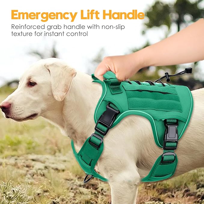 Heavy-Duty Tactical Dog Harness for Large Dogs, No Pull Adjustable Reflective Pet Vest with Molle System, K9 Military-Grade Control for Service Training, Outdoor & 10+ Breeds, Turquoise, XX-Large